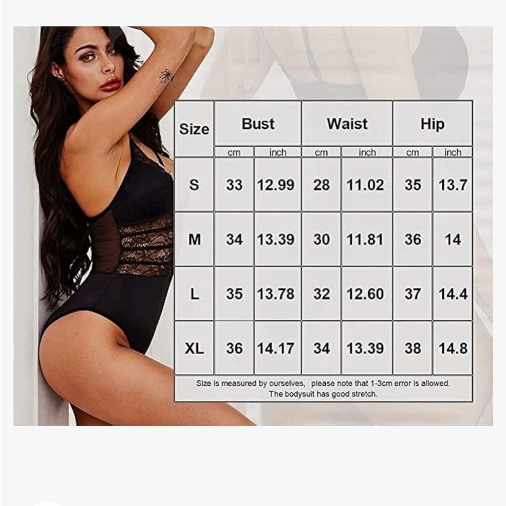 Black Lace Teddy Lingerie Bodysuit Woman Size XL Sexy Strappy - Picture 7 of 11
